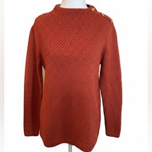 Talbots Rust Textured Knit Mock Neck Button Shoulder Sweater XS Oversized NWT